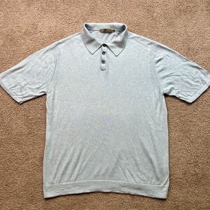 Raffi Men's Knit  Organic Cotton Baby Blue Polo short Sleeves T-shirt Size Large